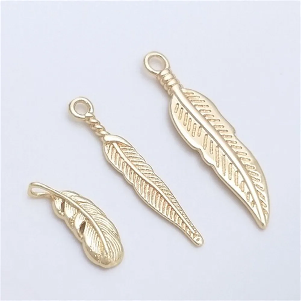 14K Wrapped Gold Long Feather Pendant Leaf Pendant Handmade Diy Earrings Necklace Bracelet Jewelry Charms Pendant K486