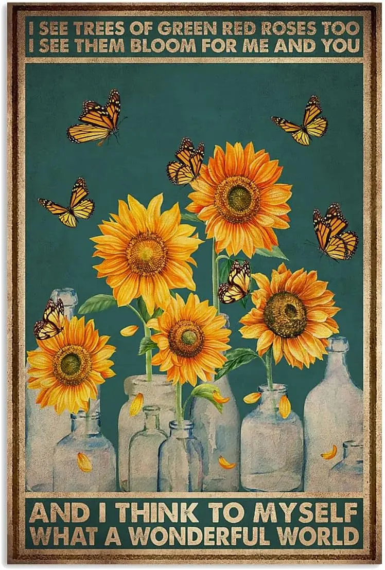 Dazouxu-WHAT A WORLD SUNFLOWER Vintage Aluminum Metal Tin Sign for Home Coffee -aluminum