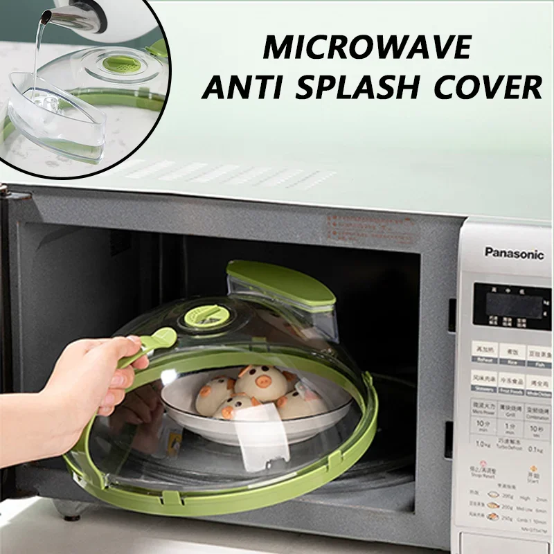 10-Inch Microwave Splatter Cover Clear Plastic Heat Resistant Microwave Oven Dish Plate Cover with Handle and Water Steamer image 3
