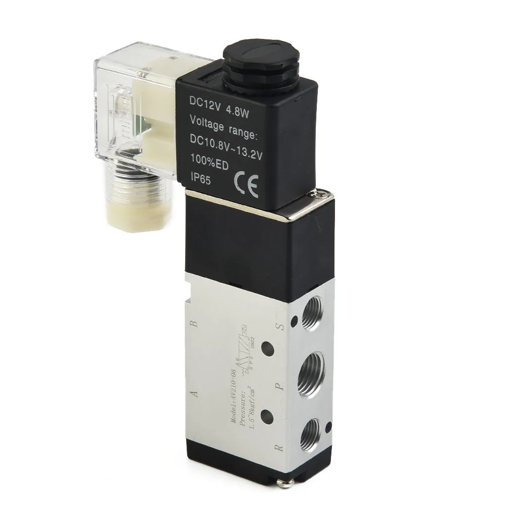 4V21008 Solenoid Valve, DC 12V, IP65 Protection, Effective Sectional Area 16mm2, Joint Pipe Bore Inlet=Outlet=1/4'', Exhaust=1/8