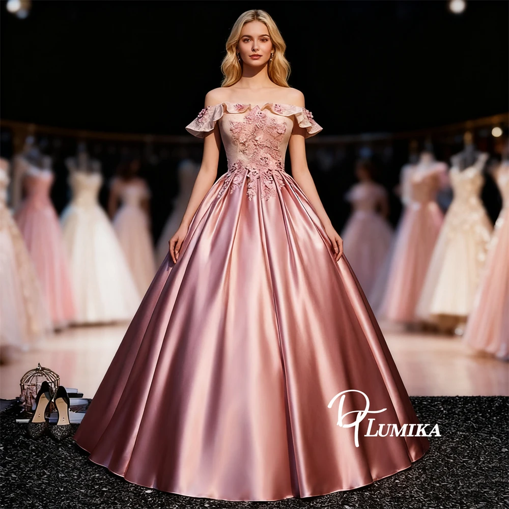 

DTLumika Princess Pink Sweet 15 Dress for Women Off-the-Shoulder Satin Ball Gown Party Dresses Quinceanera Party Gown