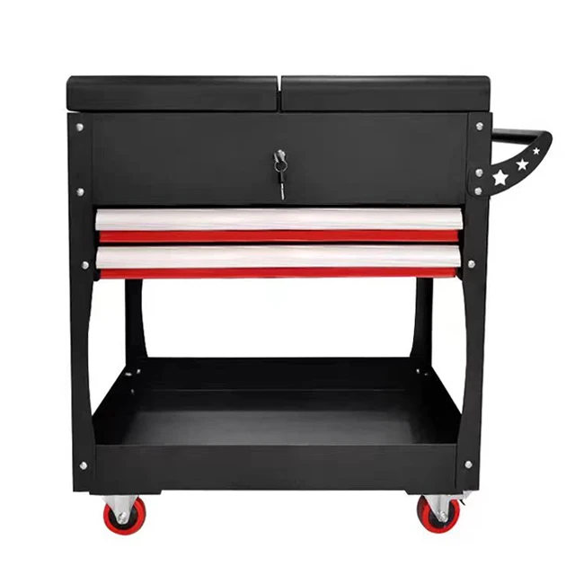 a for2-Drawer Welded Tall Metal Rolling Tool Cabinet Cart Wheeled Waterproof Rust Resistant 300kg Load Capacity Keyed Lock