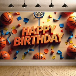 Basketball Themed Birthday Banner Sports Backdrop Happy Birthday Celebration Decoration Party Background for Events Photo Booth