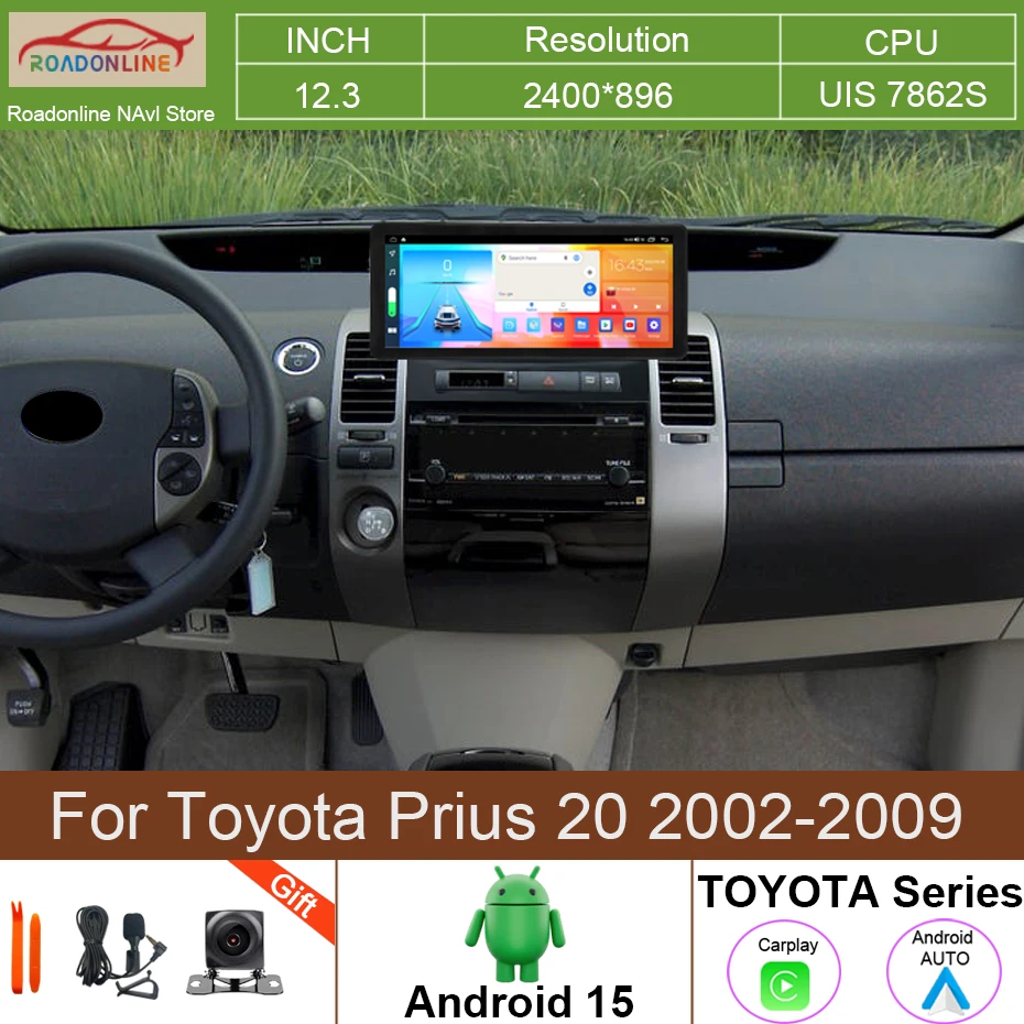 12.3 INCH 8+256GB Android 15 Car Multimedia Radio Player For Toyota Prius 20 2002-2009 8Core GPS Stereo Carplay Auto Navigation