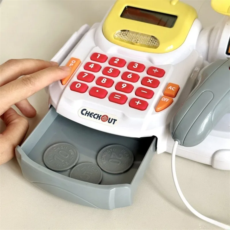 แคชเชียร์ของเล่นลงทะเบียนเงินสด Playset ซูเปอร์มาร์เก็ตชําระเงินของเล่นเสียงแสงช้อปปิ้งแคชเชียร์บทบาทเล่นเกมชุดสําหรับของขวัญเด็ก