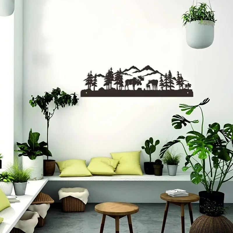 Home Decoration Metal Crafts Home Decoration Art Forest Moose Living Room Interior Wall Hanging Decoration Ornaments Background