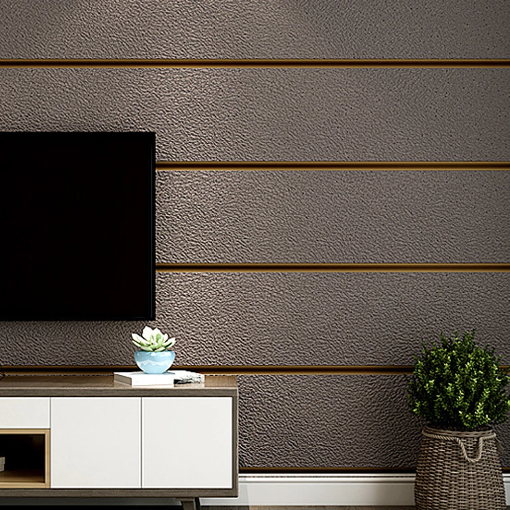 Modern Deerskin Velvet Wallpaper Dark Brown Non-woven Fabric 3D Stripe Living Room Bedroom Sofa TV Background Wall Stickers