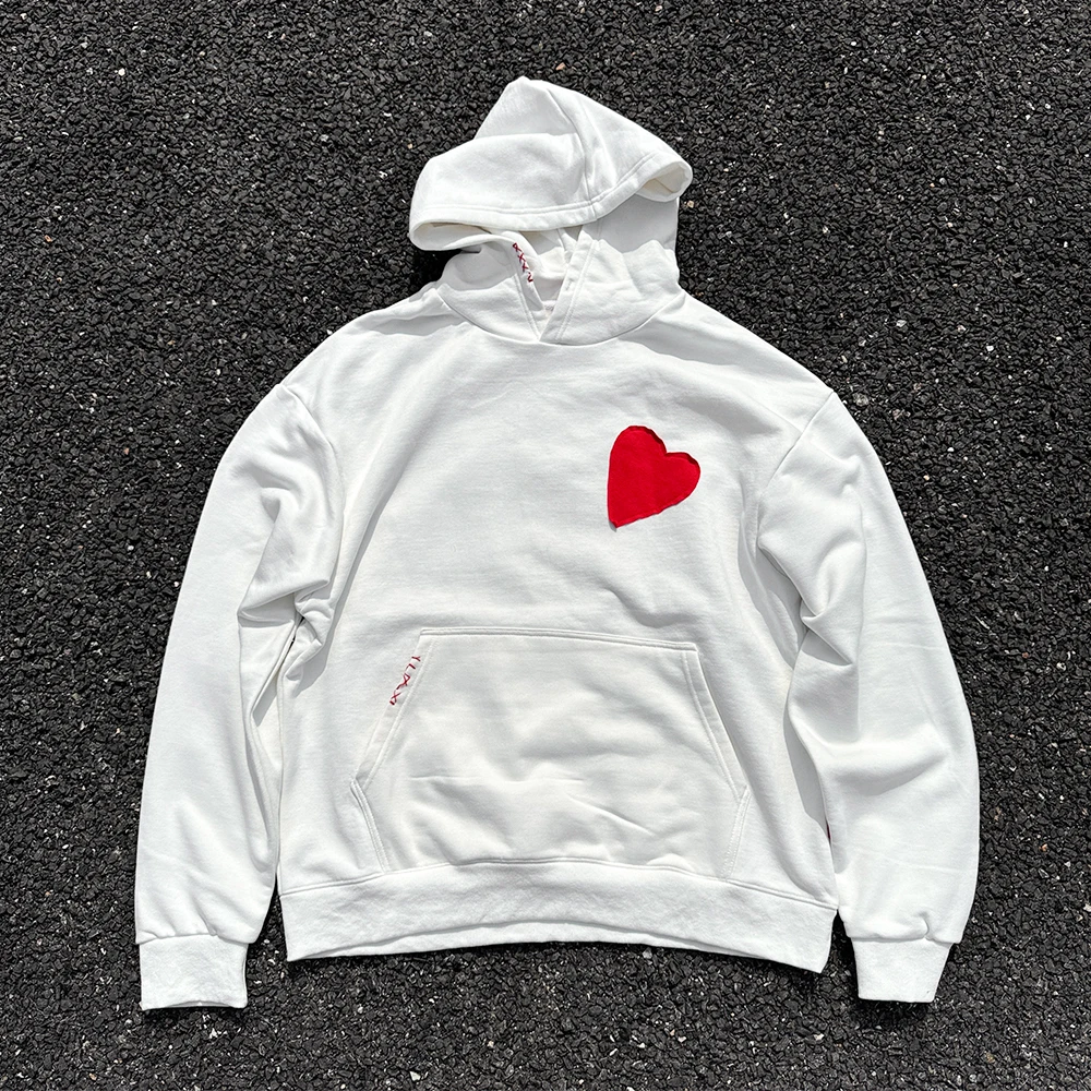 

Simple Red Heart Couple Hoodie Patchwork Design No Brand Registered Trademark Overhead Sle for Men Autumn Season 2024