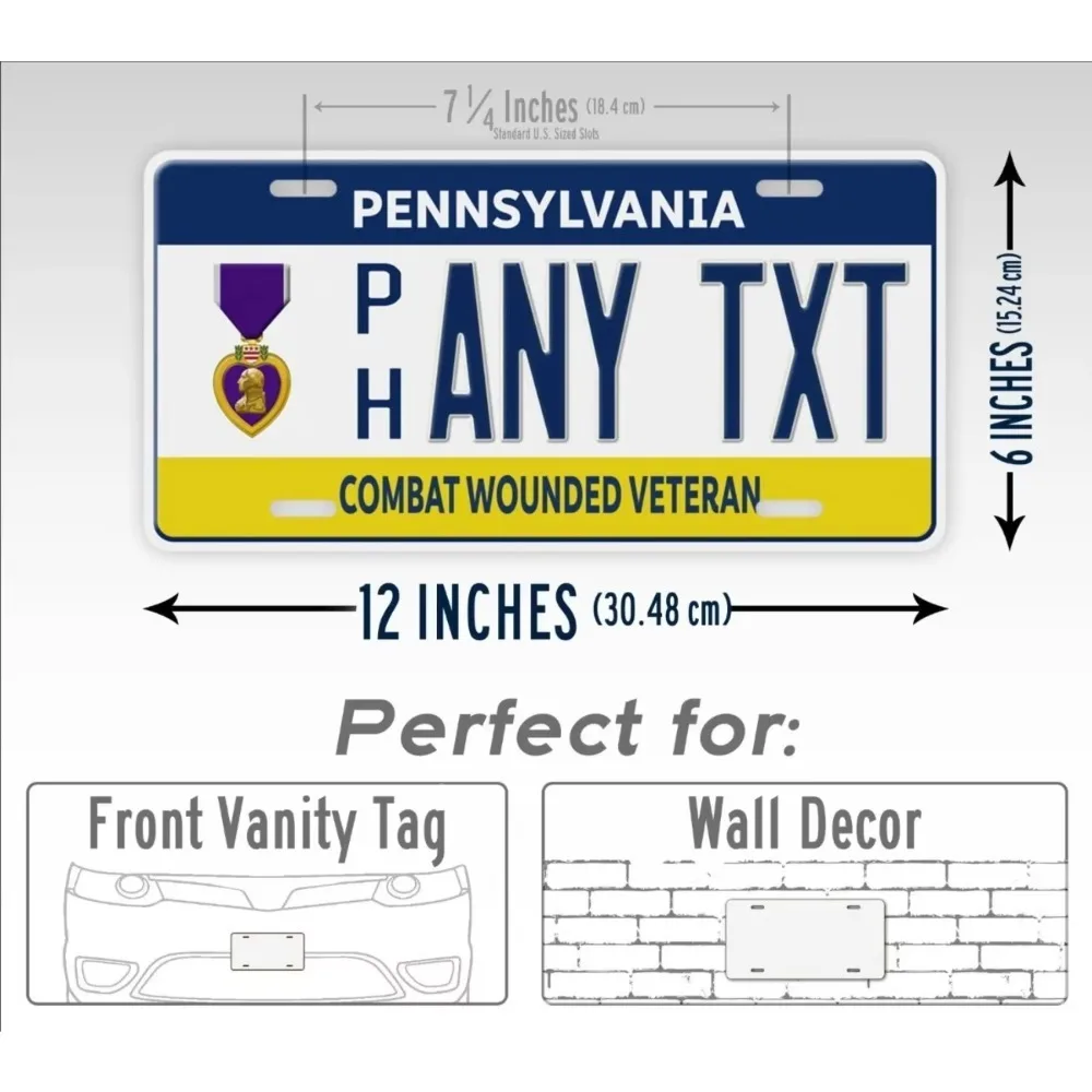 CIFbuy Custom Pennsylvania Purple Heart Veteran Metal Sign, Customizable Vintage Wall Decor Waterproof Home Bar Plaque