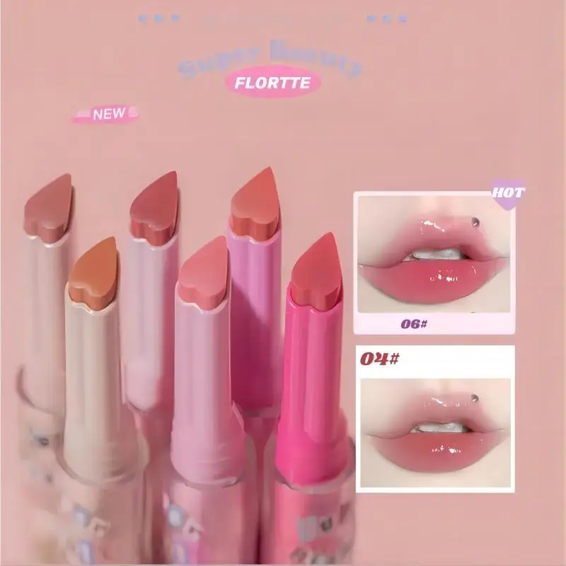 Flortte Marke Lippen balsam Liebe Form Lippenstift Stift Spiegel Wasser Licht Lippen glasur feuchtigkeit spendende Frauen bilden seltene Schönheits kosmetik