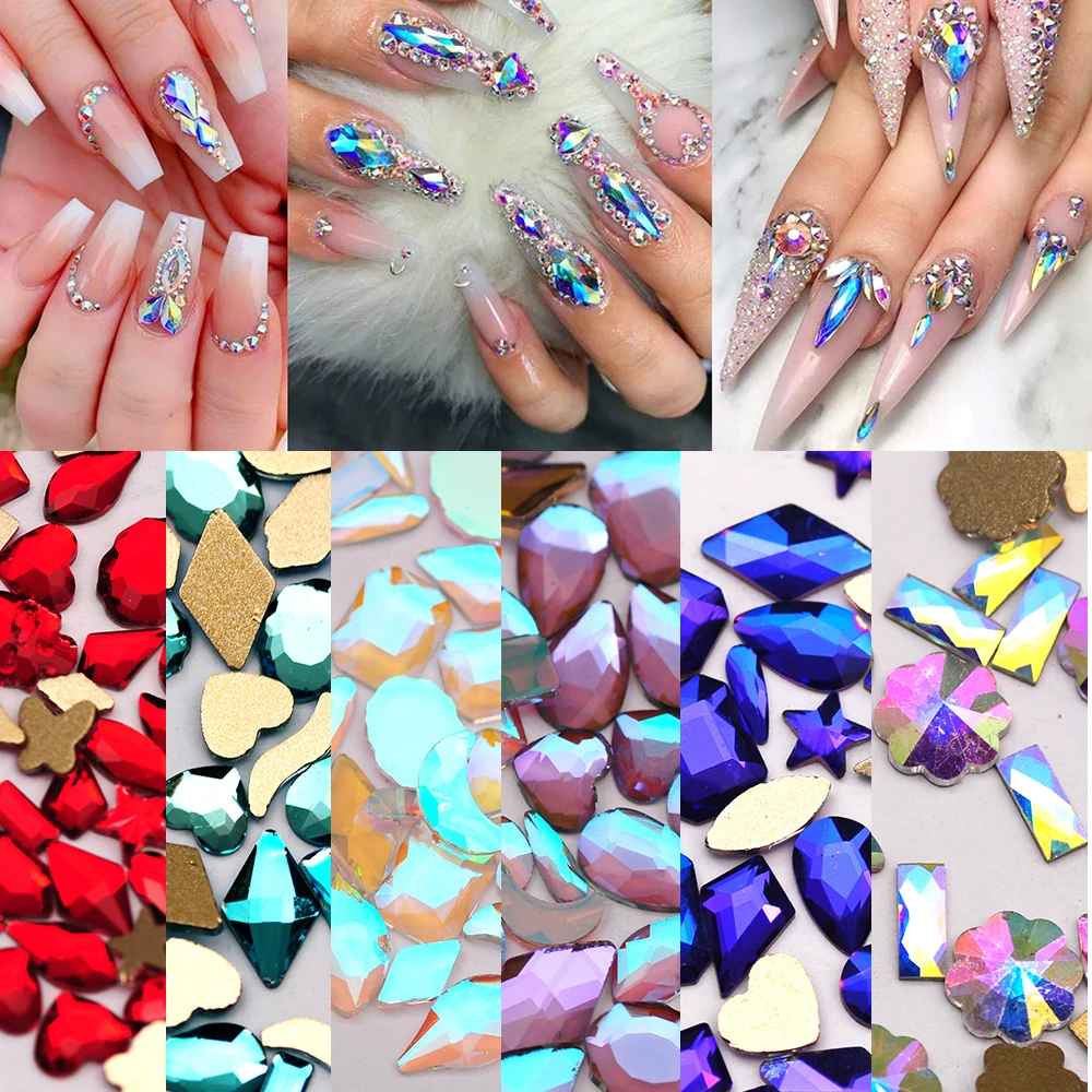 20pcs Mix Shapes Colorful Crystal Nail Diamond Glass Rhinestones For 3D DIY Nails Art Decorations Supplies