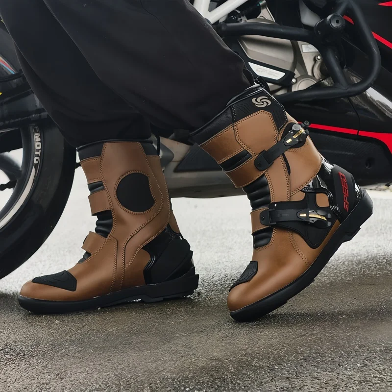 Men's Motorcycle Riding Shoes Leather Breathable Lined Motorcycle Boots Durable Comfortable Riding Shoes for Men