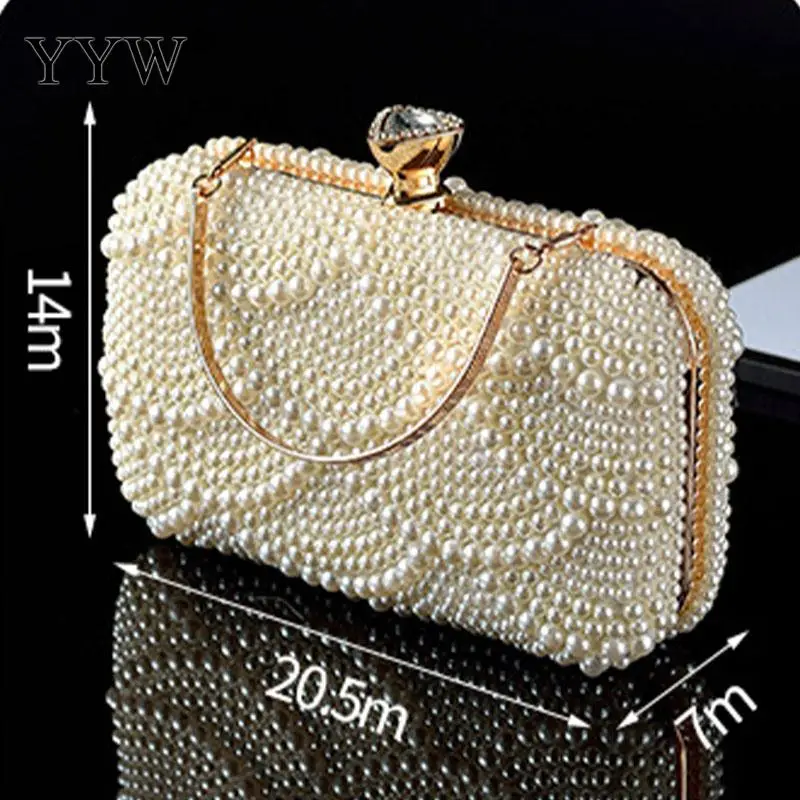 Perlen-Clutch, Diamant-Kristall, Perlenperlen, Abendhandtasche, Hochzeit, Braut, Damen-Clutch, Kette, weißes Schulterkleid, Abendessen-Tasche