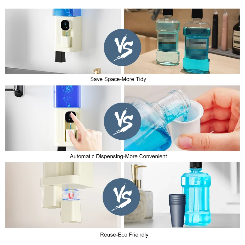 Mouthwash Dispenser Automatic With Cup Bottle Electric Bathroom Wall Mounted White Pump Holder Atomatic Battery Kids Carafe Cute