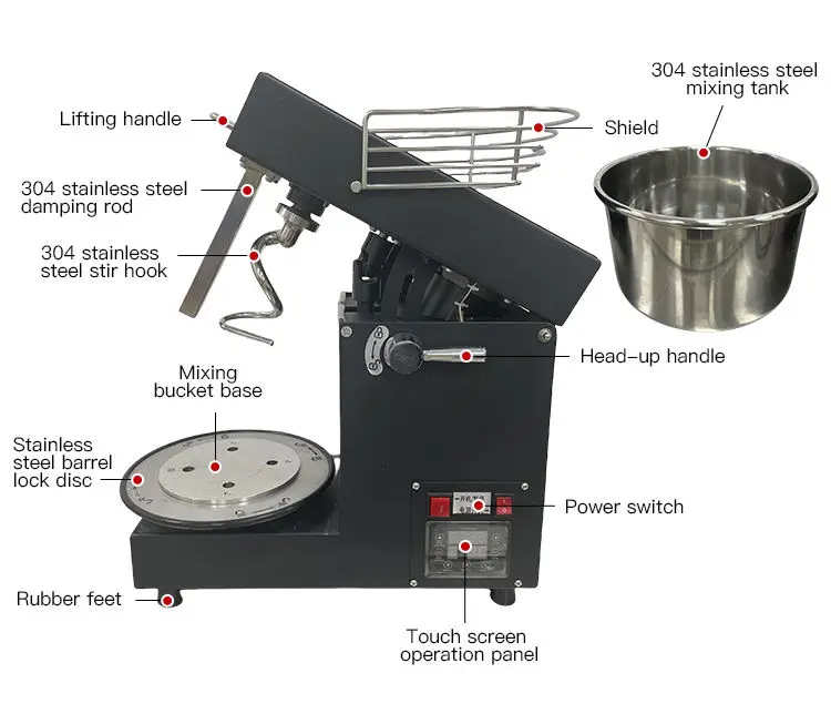 Removable 304 Stainless Steel Barrel Display Dough Temperature Timed Kneading and Dough Maker 5L7L10L20L