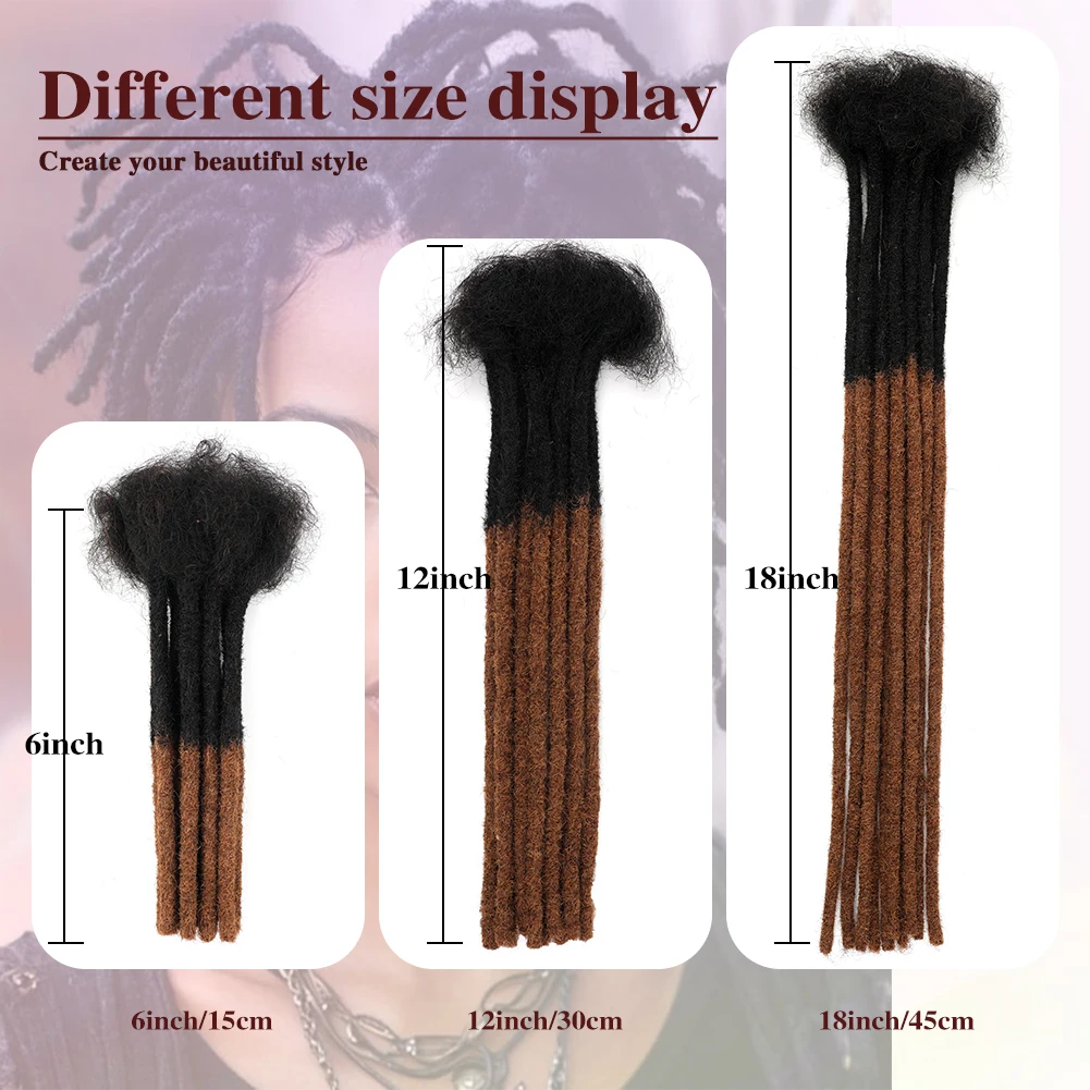 Rastas de cabello humano marrón ombré, 10 hebras, trenzas de ganchillo, extensiones de cabello, trenzas Microlocks de trenzado rizado de 0,6 cm