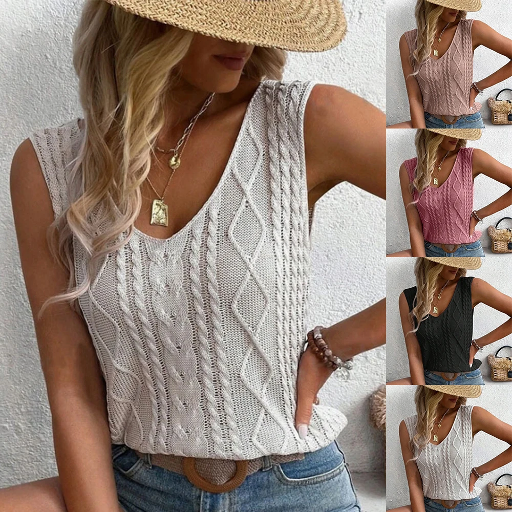 

New Summer Knitted Tank Top Hollow Out Sleeveless Tanks Camis Vest Women Women Thin Basic Ice Silk Camisoles Tanks Female