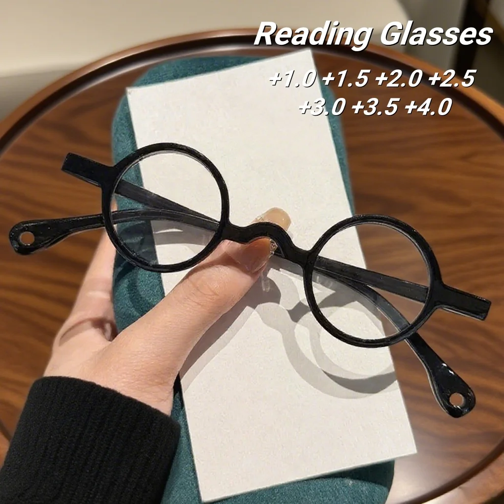 

2025 New Fashionable Small Round Frame Women's Reading Glasses Retro Ultra Light Neutral HD Texture Anti Blue Light Glasses