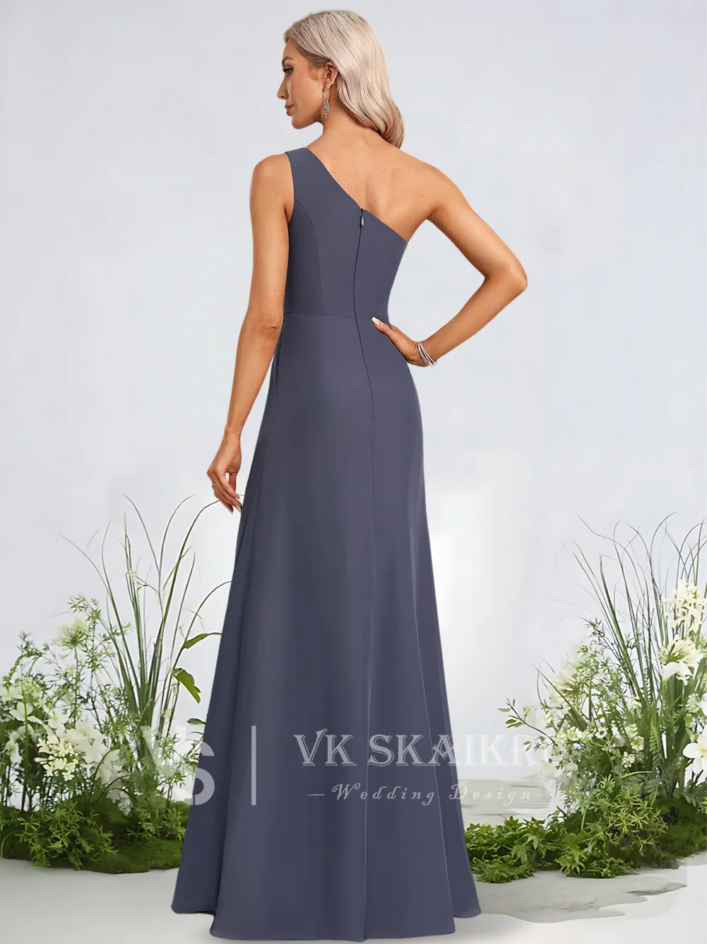 

B Elegant Lavender Bridesmaid Dresses for Wedding Luxury A-Line One Shoulder Chiffon Floor-Length Dress with Ruffle and Leg Slit