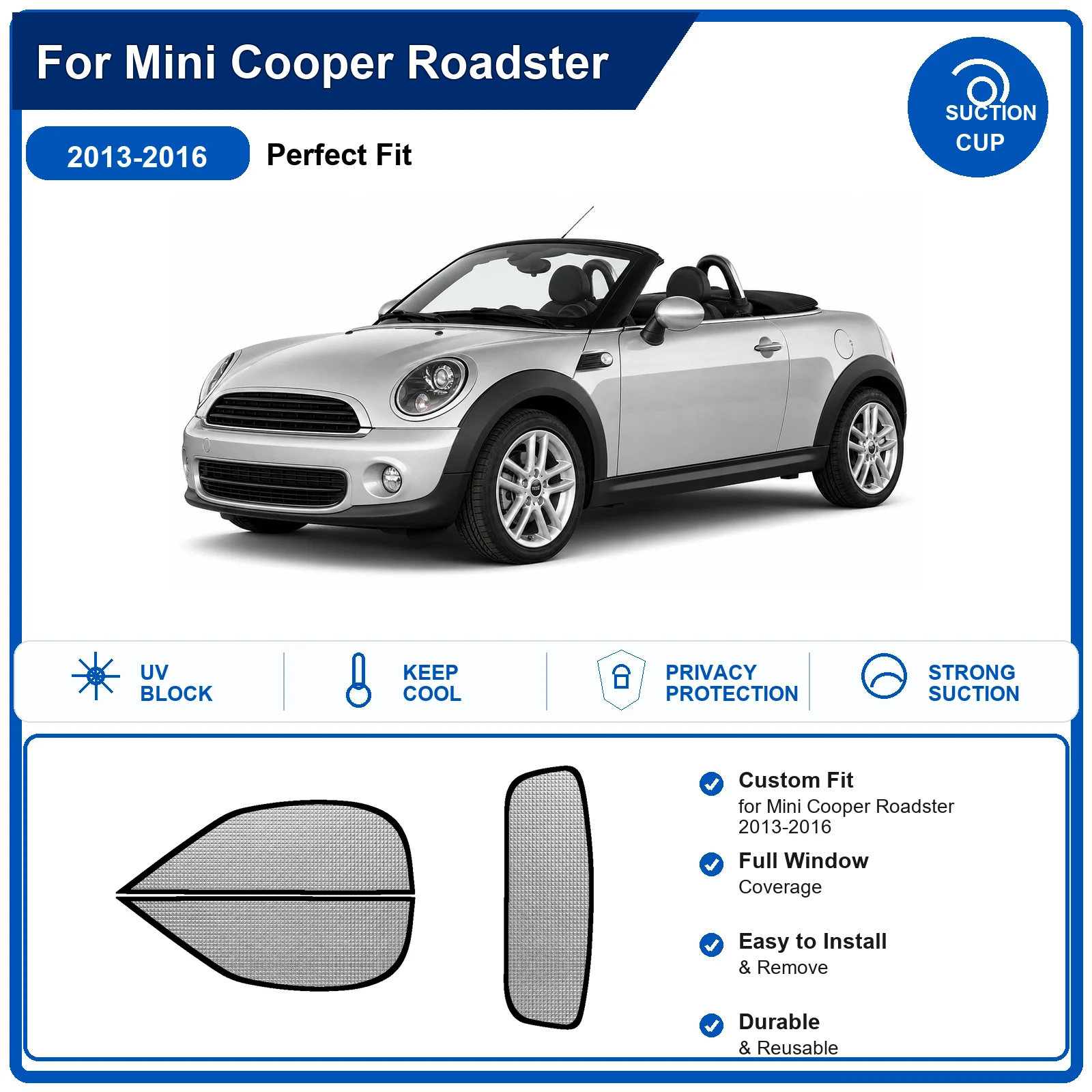 For Mini Cooper Roadster 2013-2016 Custom Full Set Windshield Sun Shade Aluminum Foil Heat Insulation Anti UV Foldable