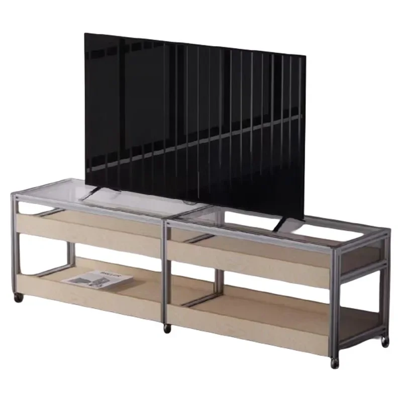Aluminum profile TV cabinet small apartment living room household Nordic solid wood light luxury TV cabinet combination
