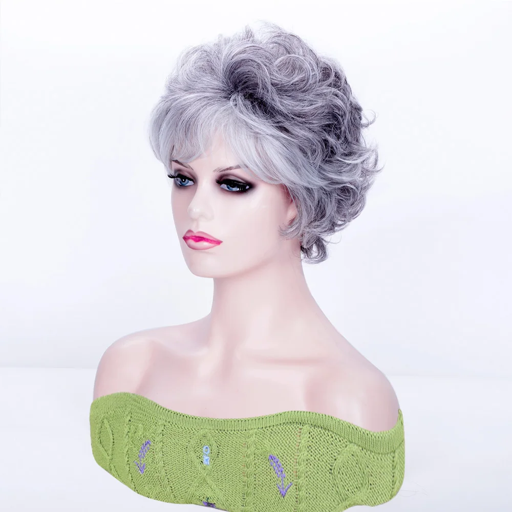 Synthetic Hair Women Classic Short Wigs Layers Curly Grey Wig