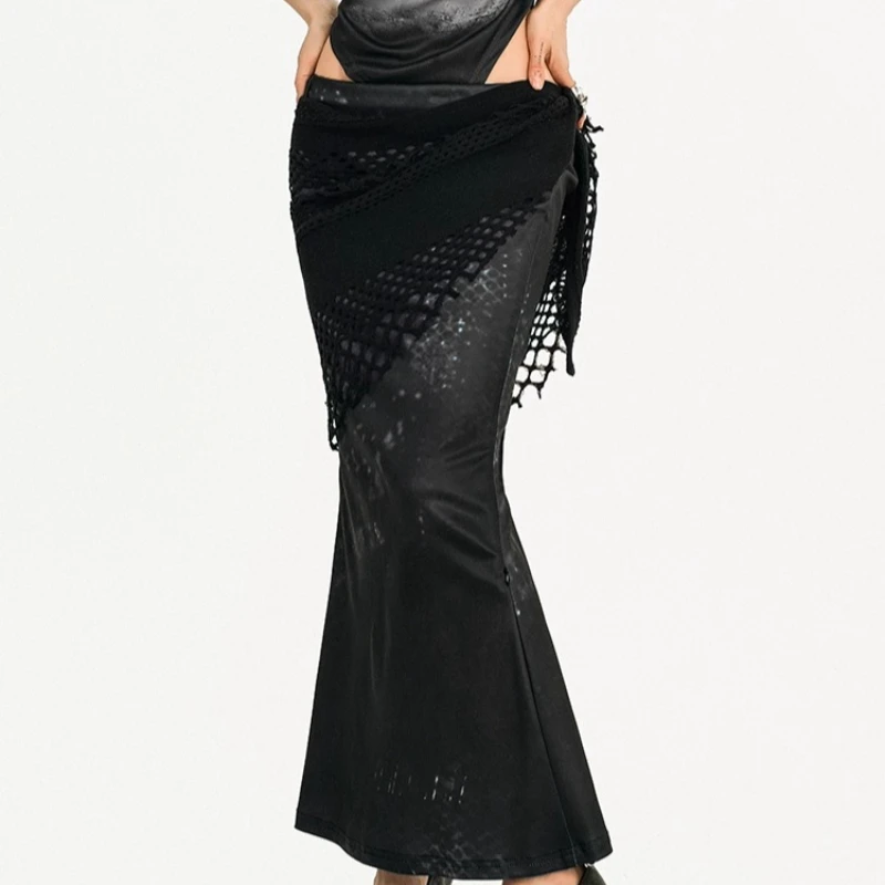 Original Design Tie-Dye Sparkling Sleeveless Women's Tank Top Summer New Sexy Hot Girl Slimming Slit Mermaid Skirt Set Ladies