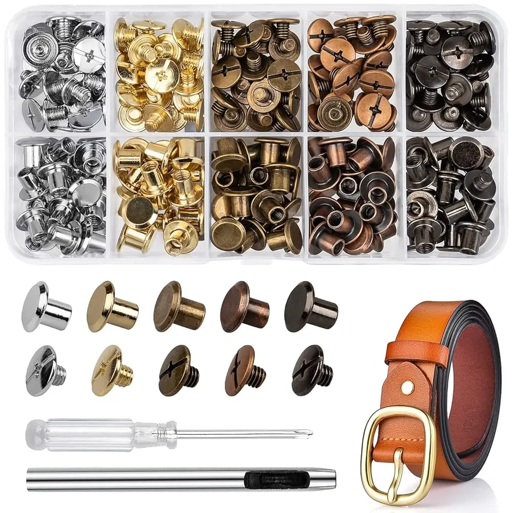 

100 Sets Chicago Screws for Leather Crafting 7/20 Inch, 5 Colors of Rivets for Leather, Chicago Screws for DIY Leathercraft (