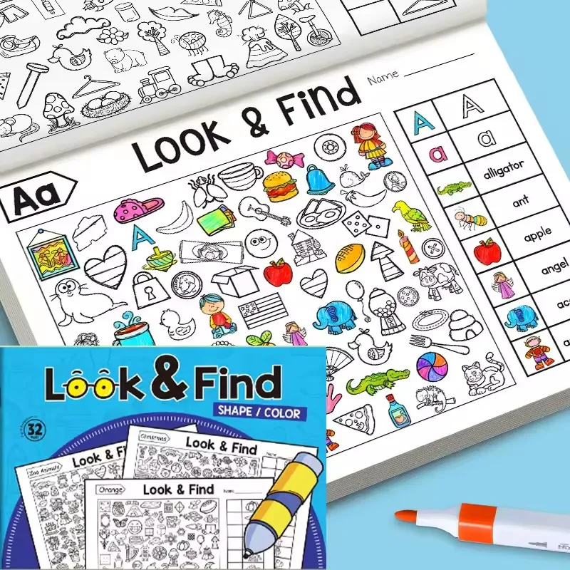

Look And Find Coloring Book For Toddlers - 32 Pages Shape/Color Workbook Kids Early Education Activity Book