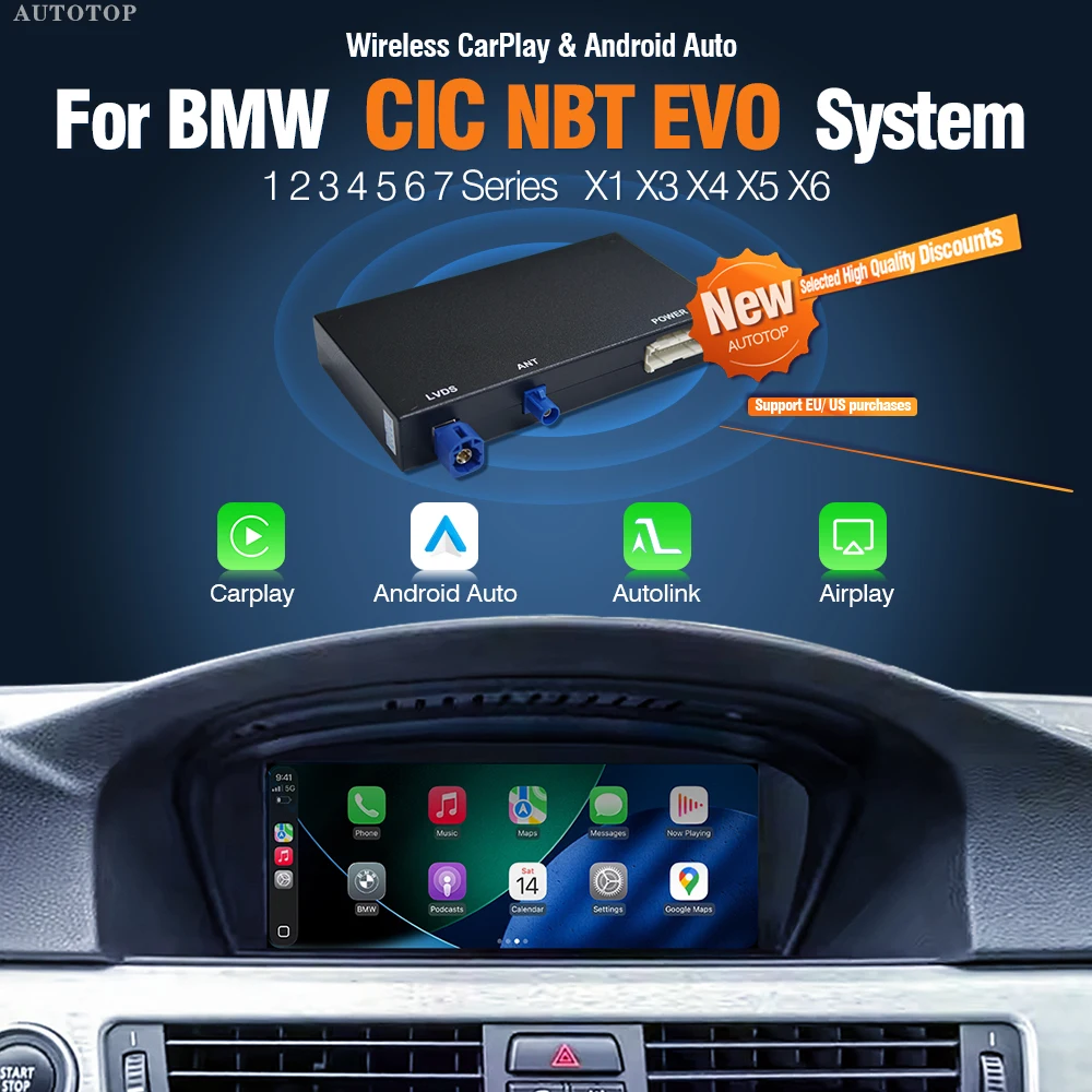 AUTOTOP CarPlay Wireless e Android Auto per BMW CIC NBT EVO F10 F11 F01 F56 F25 F20 F21 F22 F23 F26 F30 F31 F32 F33 Mirror Link