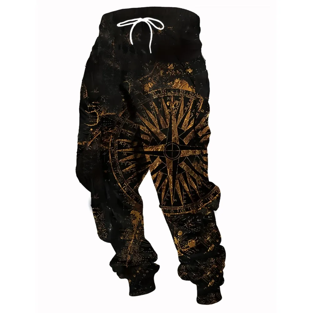 

Золотые ретро компасы с картой текстуры уличные брюки мужские спортивные штаны с боковыми карманами эластичные спортивные штаны на шнурке брюки для бега повседневные брюки