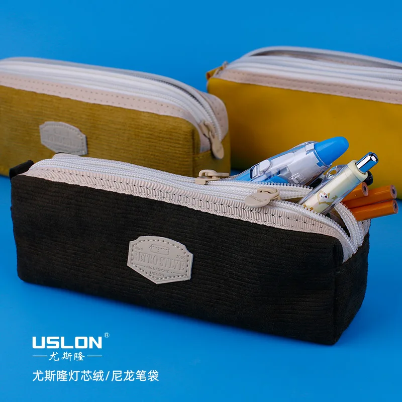 

USLON Student Pencil case Simple canvas Zippered stationery bag Pencil Bags Stationery storage bag