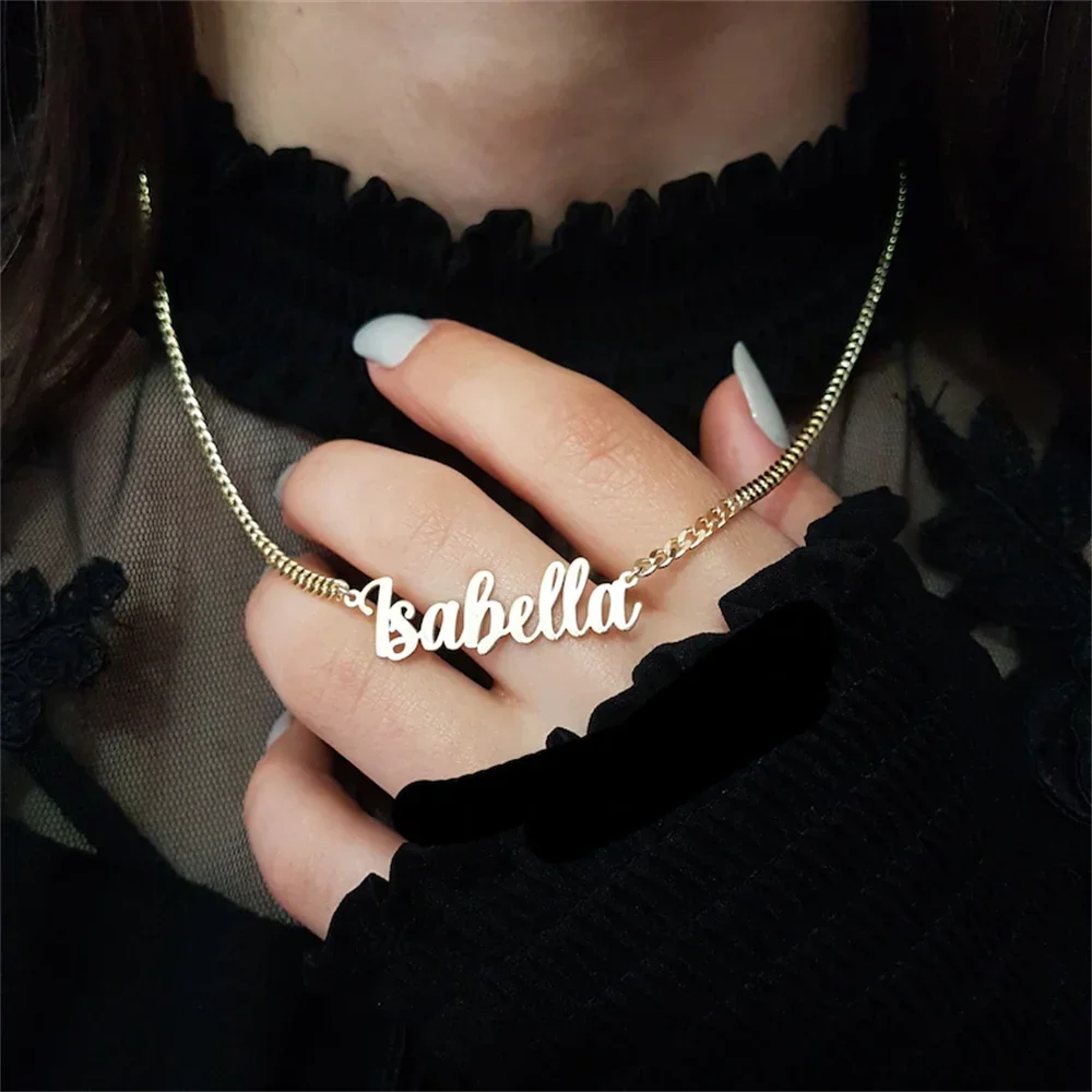 Collar personalizado para mujer, gargantilla de Colgante para Nombre personalizada, joyería de acero inoxidable, regalo de oro de 5mm, cadena