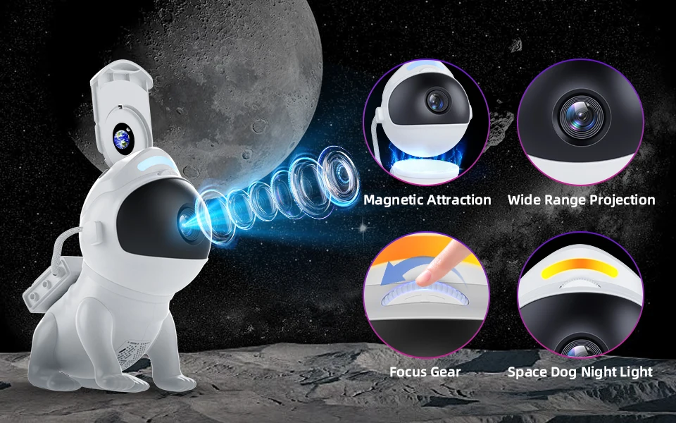 Star Projector Space Dog Projector Night Light 13 High-Definition Galaxy Discs Bedroom Decor Space Projector Birthday Gift