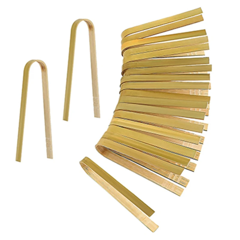 

100Pcs Tongs Disposable Cooking Utensils Mini Bamboo Tongs Natural Toast Tongs For Cooking
