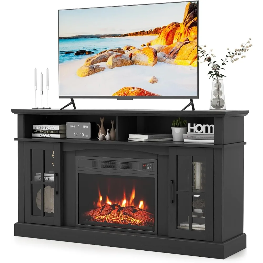 

Electric Fireplace TV Stand for TVs up to 65’’, Media Entertainment Center w/23’’ Fireplace Insert,3-Level Flame,Remote Control