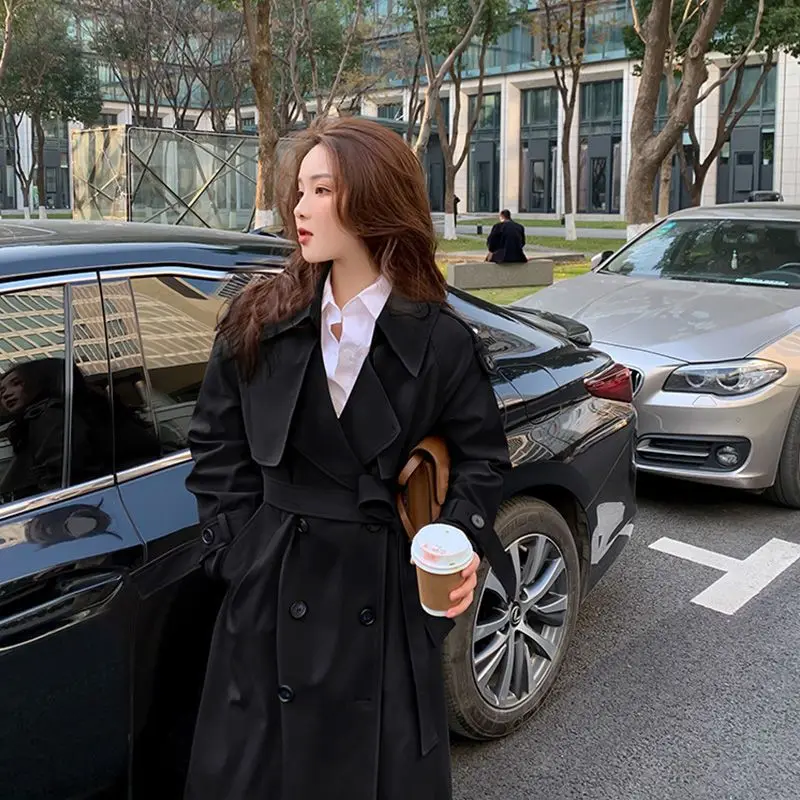 

Women Trench Korean Style Fashion Autumn Notched Coats New Popular Temperament Graceful Double Breasted Versatile Baggy Street