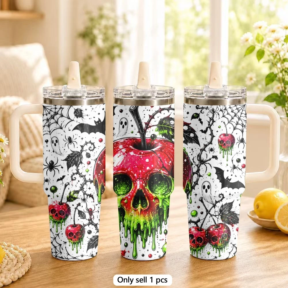 Demon Fruit Design Vacuum Flasks 40oz Vacuum Insulated Travel Mug with Straw & Handle | Stainless Steel Leakproof Tumbler