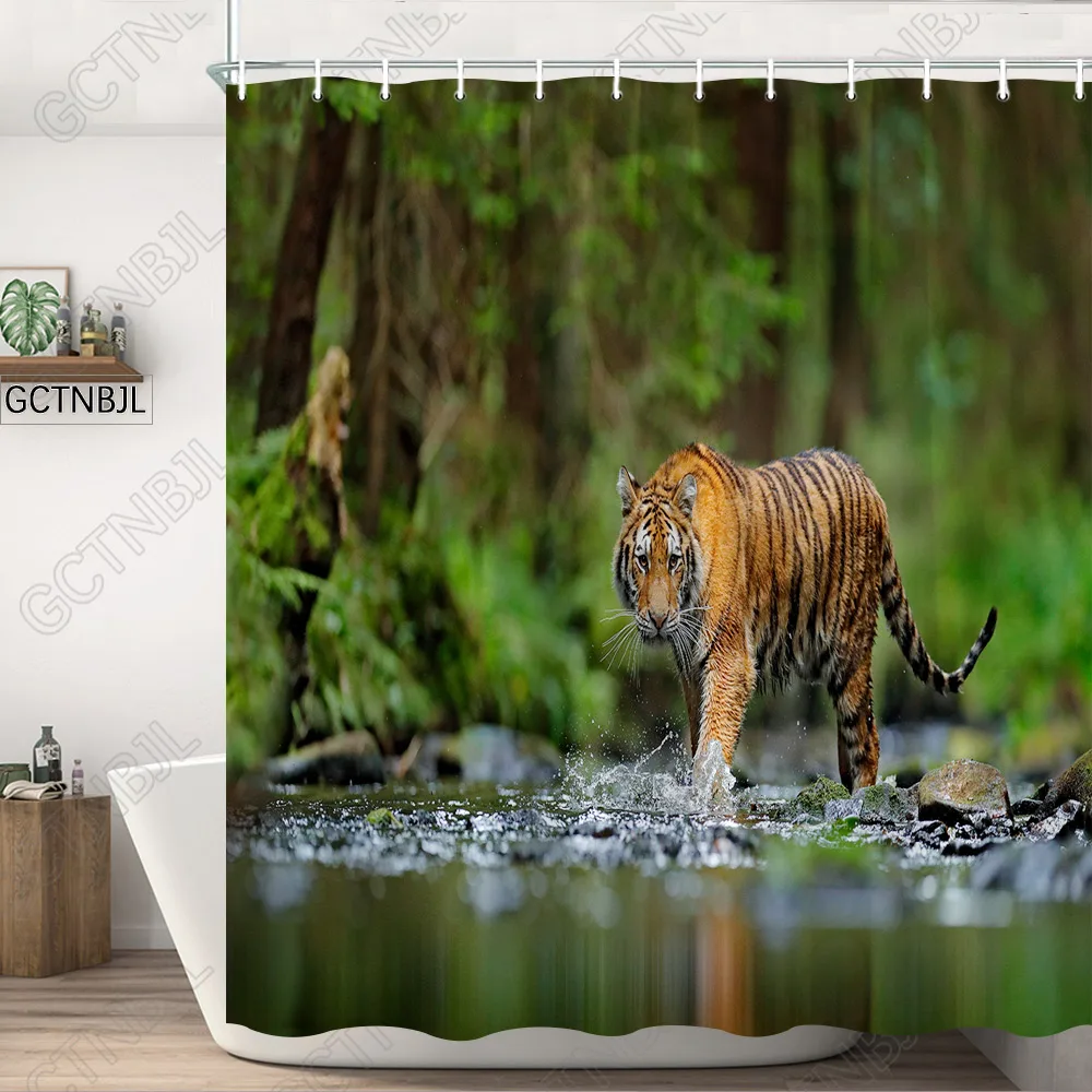 Lion Tiger Wolf Zebra Shower Curtains Animals Print Bathroom Waterproof Fabric For Cloth Curtains Bath Screen Home Bathtub Decor