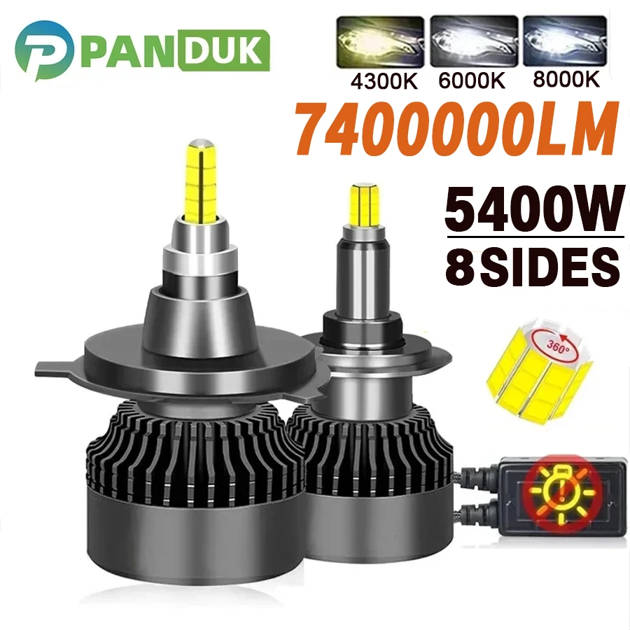 

PANDUK H4 H1 7400000LM 5400W Canbus Car Headlight Bulb 360 H7 LED HB3 HB4 9012 HIR2 D1S D2S H11 9006 9005 Fog Lamps 6000K 12V