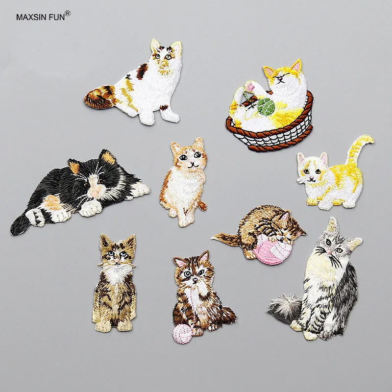 Cute Embroidery Cat Patches for Clothing Iron on Animal Sticker for Clothes DIY Decorative Accessories Material Back Adhesive