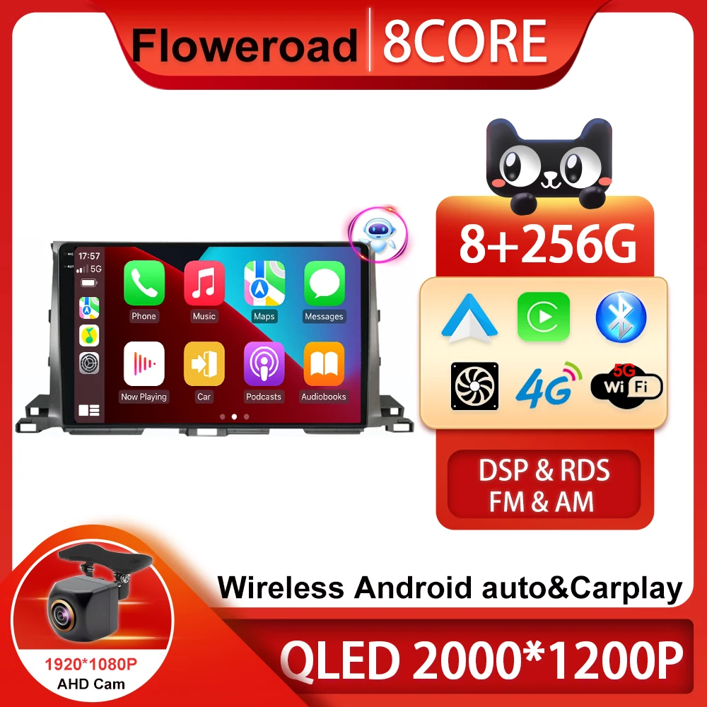 

For Toyota Highlander 3 XU50 2013 - 2018 256G Android auto Android 13 Car Radio Multimedia Navigation Wireless Carplay 2000*1200