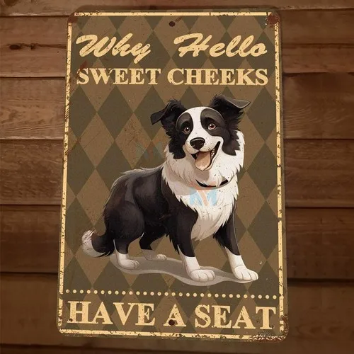 Well Hello There Sweet Cheeks Have a Border Collie Dog  Metal Wall Sign