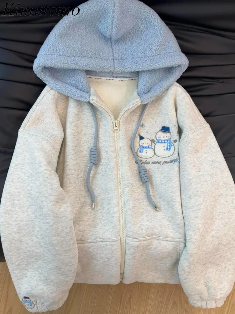 

Kimutomo Hoodies Women Embroidery Zipper Autumn Winter Fashion Y2k Aesthetic Harajuku Jackets Ladies Casual Sweatshirts