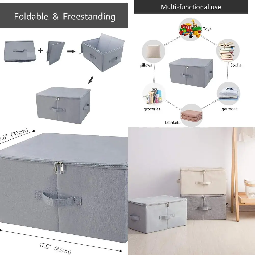 

Collapsible Dust-Proof Storage Bins with Zipper Lid for Clothing, Toys, and More - Light Gray, Set of 2