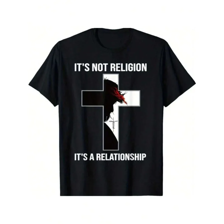 Camiseta de edición limitada con silueta de Jesús para hombre - Diseño 'Esto no es religión, esto es una relación' Camiseta negra con cuello redondo