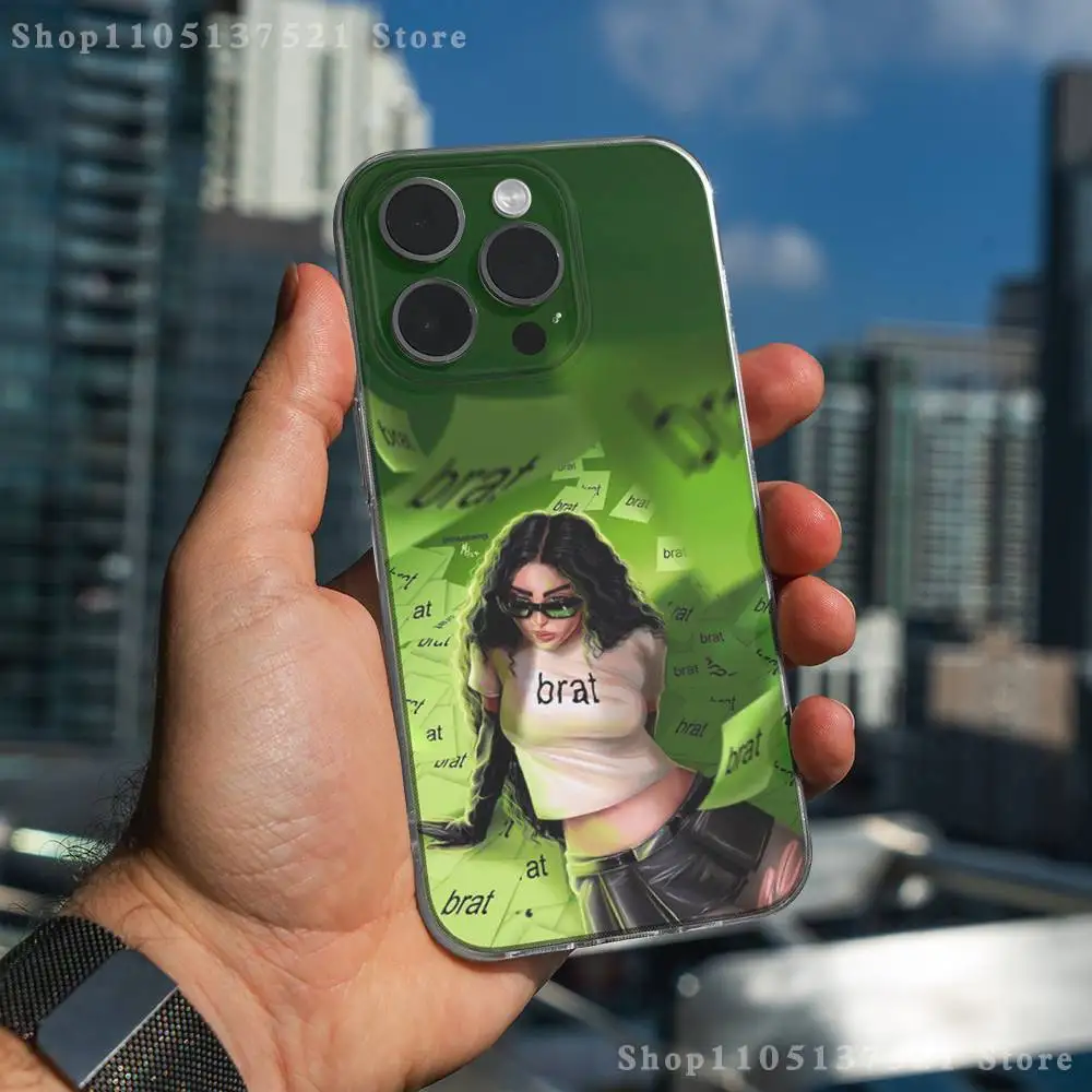 Custodia per telefono C-Charli X-XCX B-BRAT per iPhone 17,16,15,14,13,12,11 Pro,Max,Plus,X,XS,XR,SE4,E Mini Cover morbida trasparente