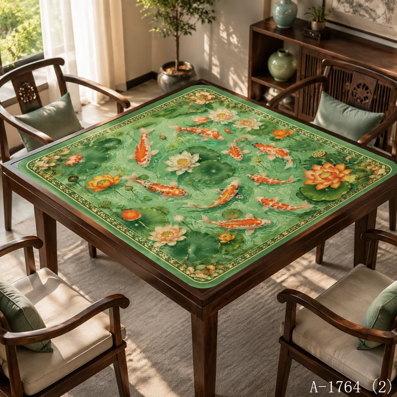 VIKAMA Red Plum Crane Mahjong Table Mat Non Slip Square Game Pad Traditional Oriental Chinese Game Table Decor Pad