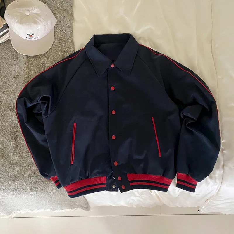 

Short Lapel Jacket Men's Coat 2023 Fall 2023 New Korean Version Loose Contrast Baseball Uniform Top