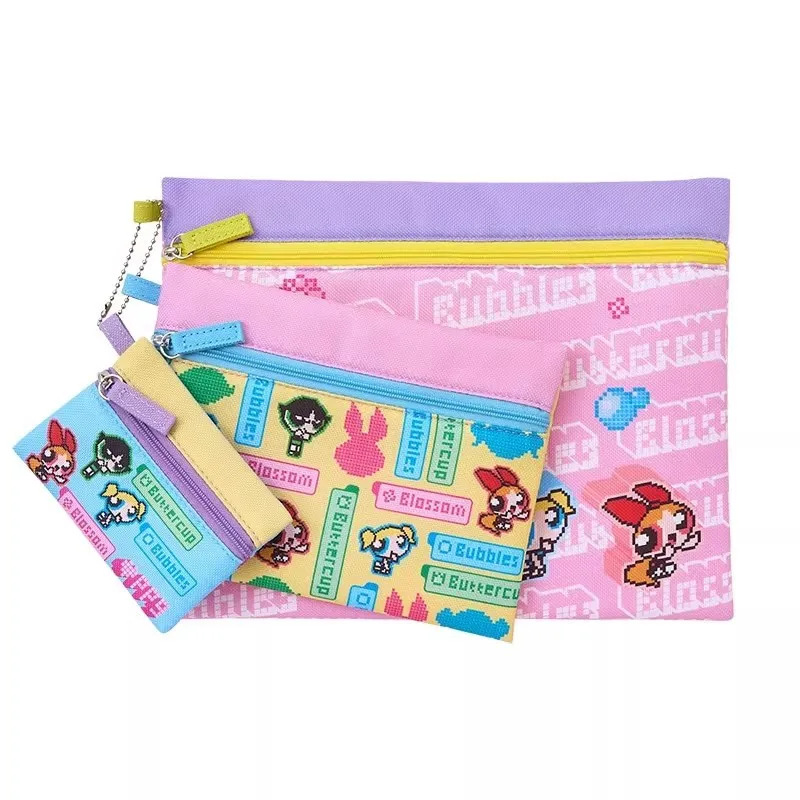 

3PCS Hot Anime The Powerpuff and Girls Series Makeup Bag Cute Cartoon Character Creativity Printing Zipper Storage Bag Suit